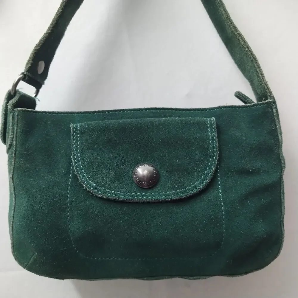 Marc Jacobs Green Suede Front Pocket Zipper Closure Small Hobo Shoulder Bag